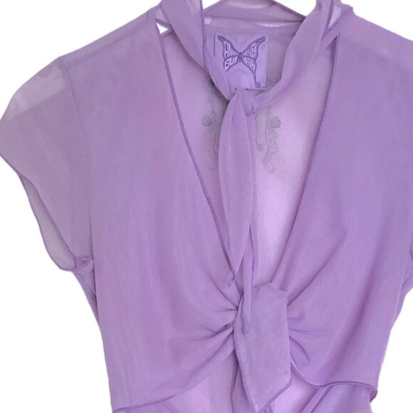 Anna Sui X Heaven Marc Jacobs Mesh Tie Top Small - Limited Edition- $95.00 Lilac - Picture 8 of 14